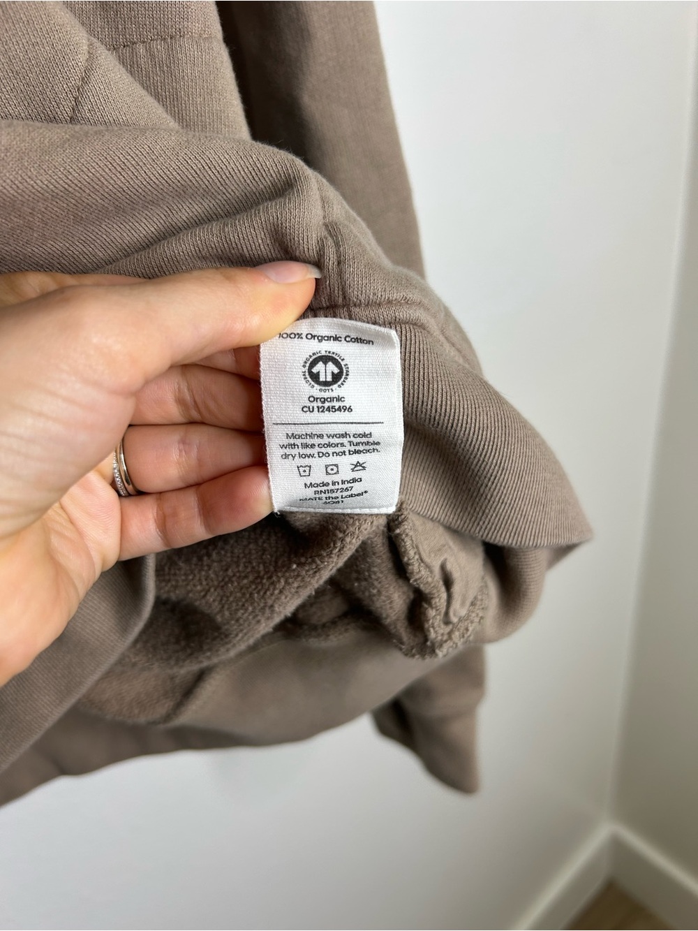 MATE The Label 100% Organic Cotton Fleece Quarter Zip Sweatshirt in Mushroom - Picture 12 of 13